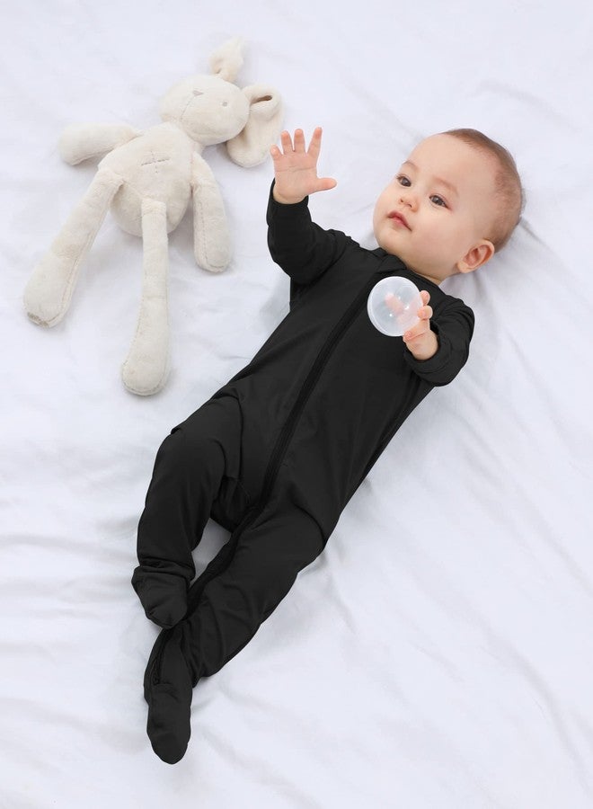 GUISBY Rayon Baby Footed Pajamas with Mitten Cuffs,Soft Long Sleeve Sleeper Black Newborn - Image 5